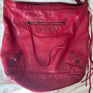 Auth Balenciaga Red Leather Day Shoulder Hobo Bag